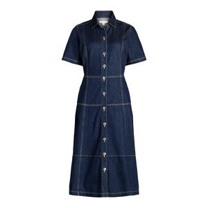 NEW Free Assembly Women's 100% cotton Denim Button Front Cotton Midi Dress L